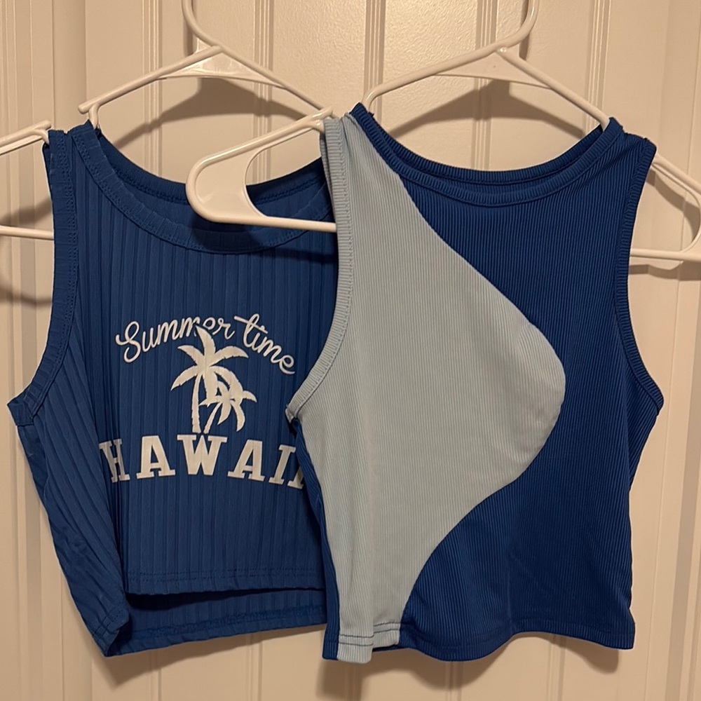 SHEIN Blue and Light Blue Kids Tank Tops